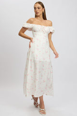 Pink Ditsy Midi Dress Short Sleeve Side Split