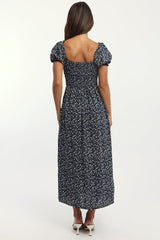 Blue Ditsy Midi Dress Short Sleeve Side Split