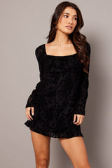 Black Mini Dress Long Sleeve Burnout