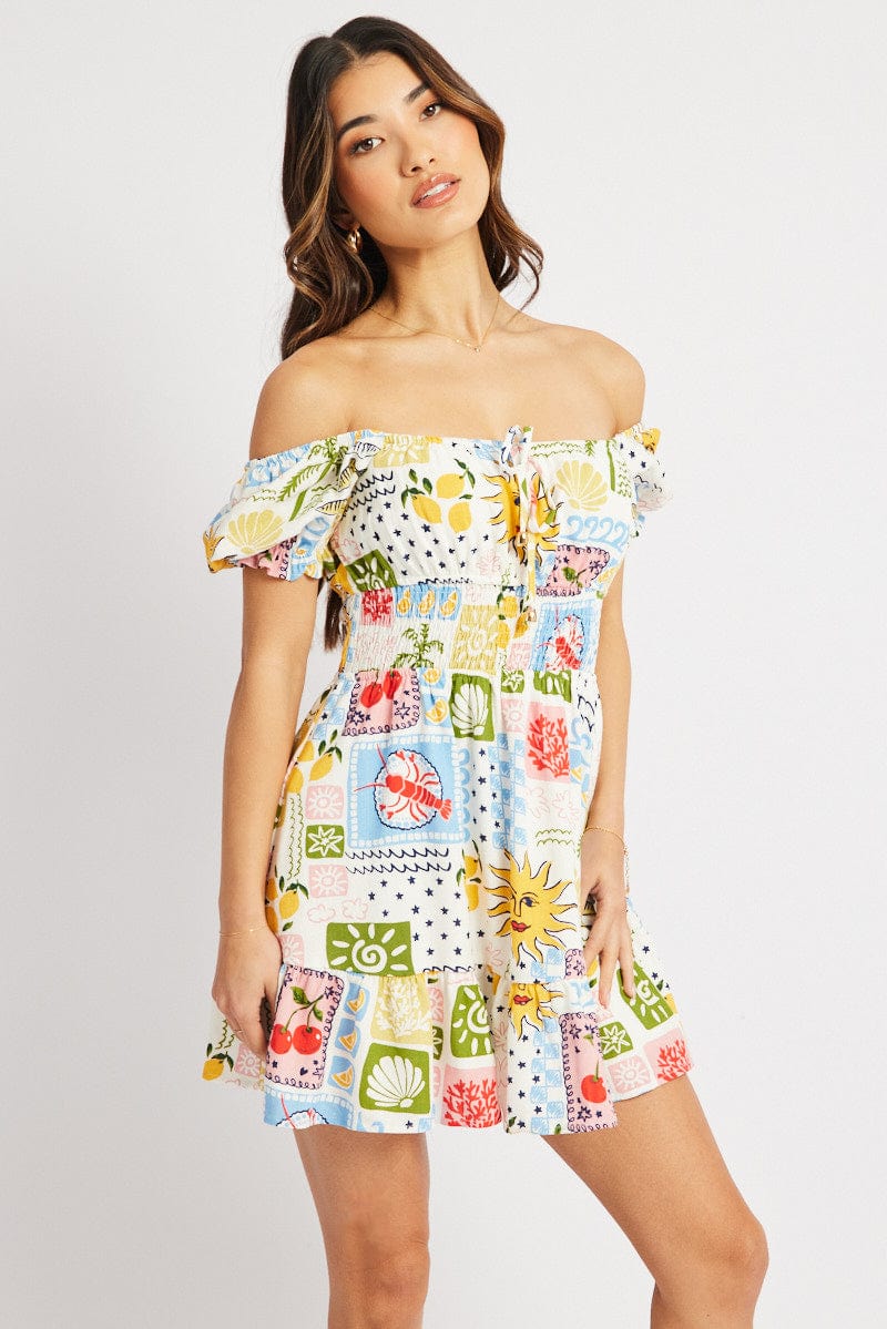 Multi Abstract Fit And Flare Dress Mini