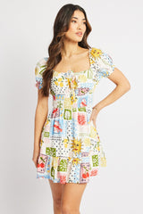 Multi Abstract Fit And Flare Dress Mini