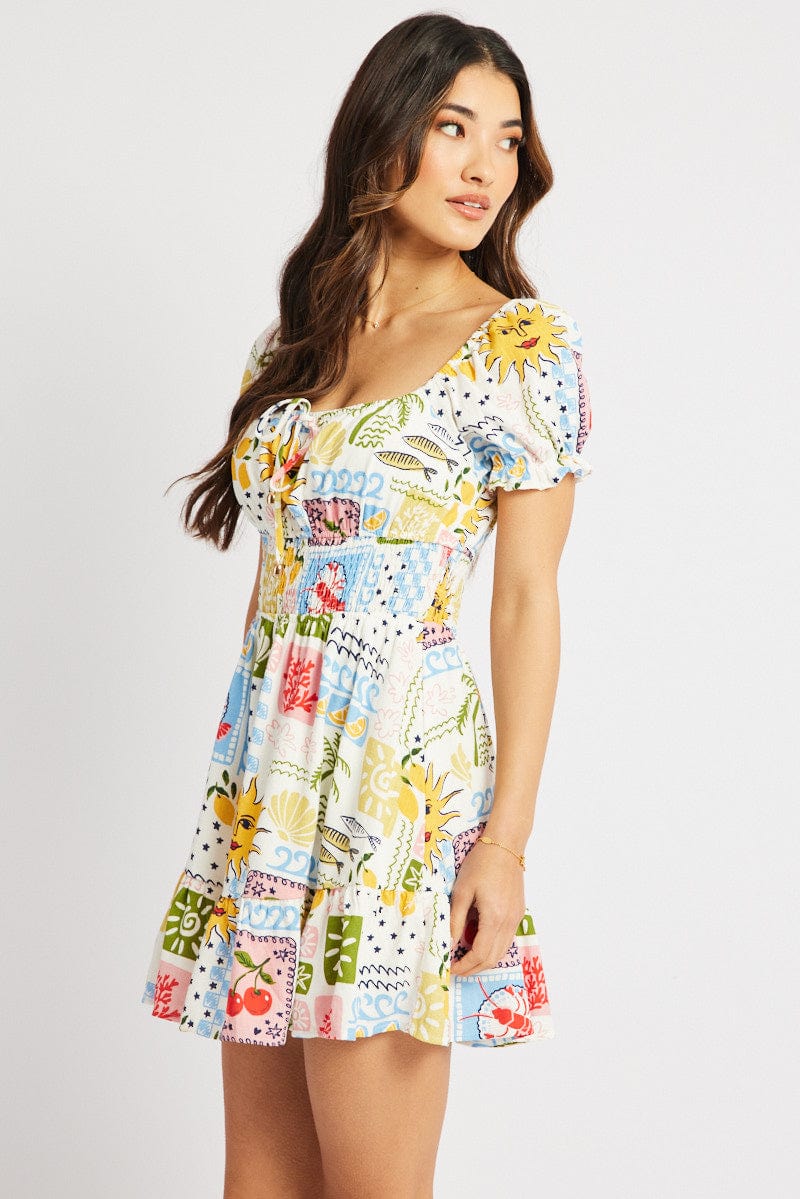 Multi Abstract Fit And Flare Dress Mini