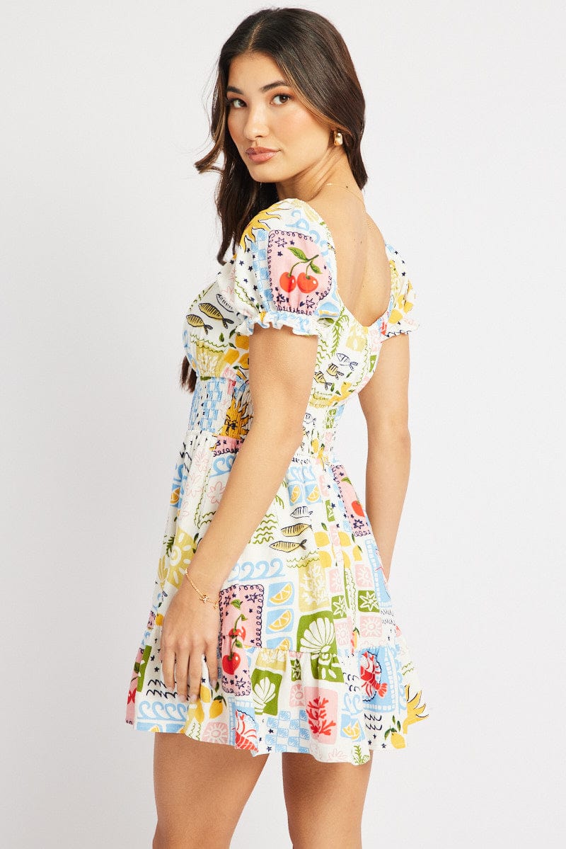 Multi Abstract Fit And Flare Dress Mini