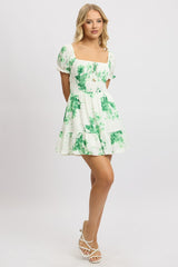 Green Floral Fit And Flare Dress Mini