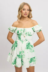 Green Floral Fit And Flare Dress Mini