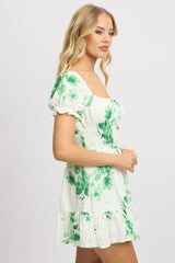 Green Floral Fit And Flare Dress Mini