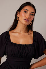 Black Fit And Flare Dress Short Sleeve
