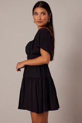 Black Fit And Flare Dress Short Sleeve