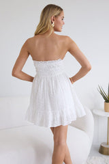 White Strapless Dress Eyelet Fabric