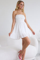 White Strapless Dress Eyelet Fabric