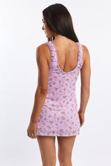 Purple Floral Mini Dress Mesh