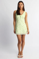 Yellow Floral Mini Dress Mesh