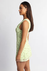 Yellow Floral Mini Dress Mesh