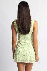 Yellow Floral Mini Dress Mesh
