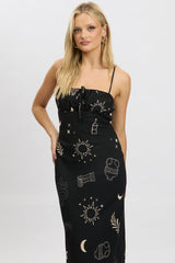 Black Abstract Midi Dress Strappy