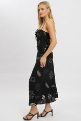 Black Abstract Midi Dress Strappy