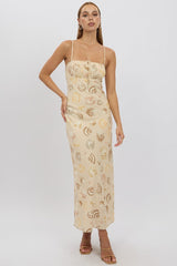 Beige Abstract Midi Dress Strappy