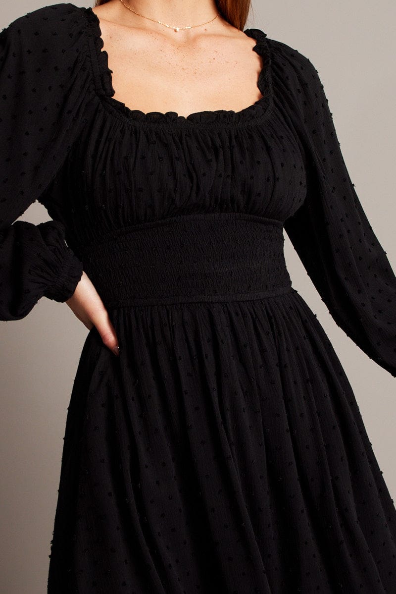 Black Fit And Flare Dress Long Sleeve Mini