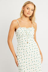 White Ditsy Midi Dress Strappy