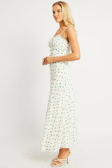White Ditsy Midi Dress Strappy