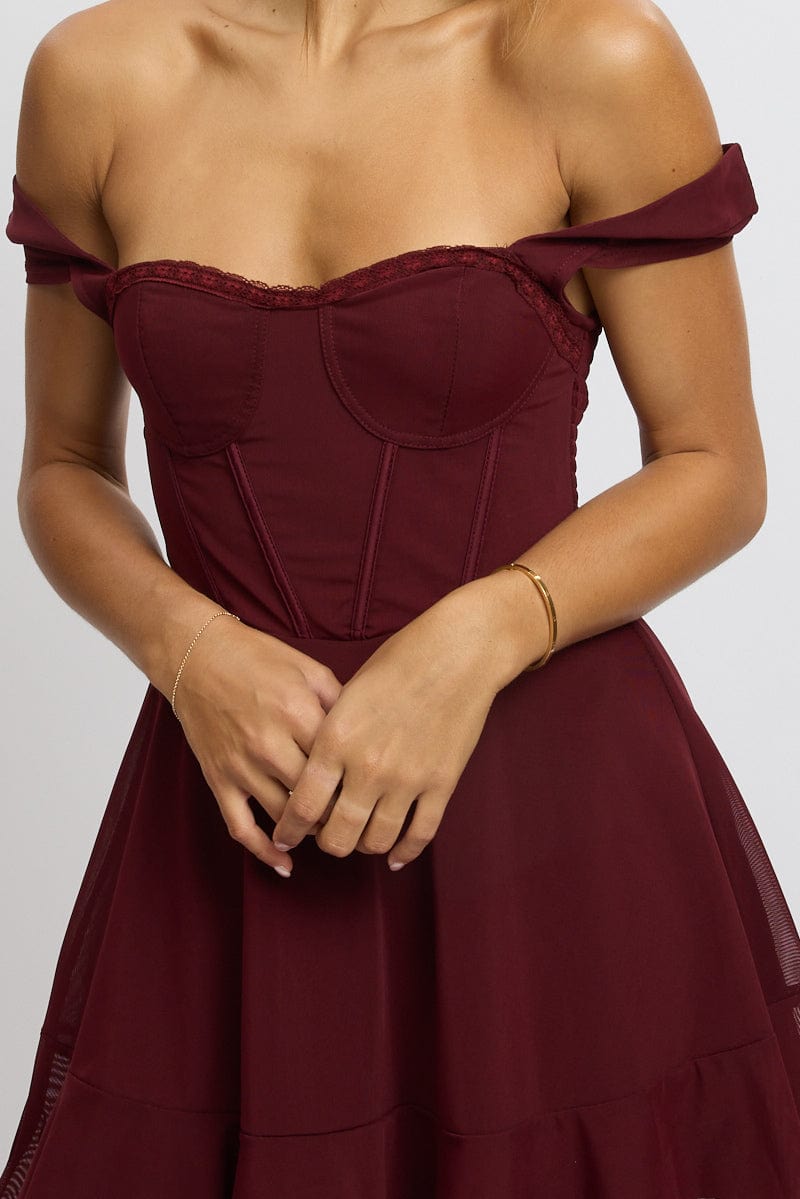 Red Fit And Flare Dress Mini Mesh