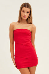 Red Boob Tube Dress Mini Bodycon Ribbed Bandeau