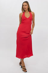 Red Halter Neck Dress Midi