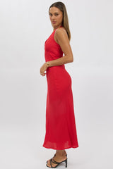 Red Halter Neck Dress Midi
