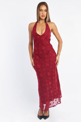 Red Midi Dress Halter Neck