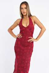 Red Midi Dress Halter Neck