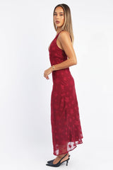 Red Midi Dress Halter Neck