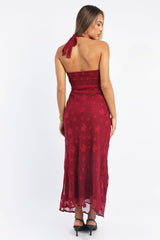 Red Midi Dress Halter Neck