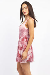 Pink Floral Fit And Flare Dress Mini