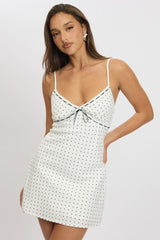 White Polka Dot Mini Dress V-Neck Strappy