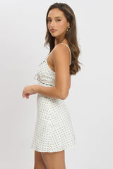White Polka Dot Mini Dress V-Neck Strappy