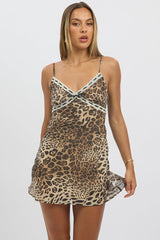 Brown Animal Print Mini Dress V-Neck Strappy