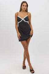 Black Polka Dot Mini Dress V-Neck Strappy