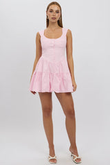Pink Fit And Flare Dress Mini Front Button Placket