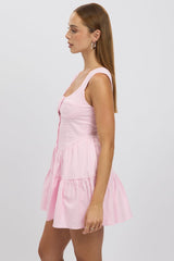 Pink Fit And Flare Dress Mini Front Button Placket
