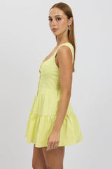 Yellow Fit And Flare Dress Mini Front Button Placket