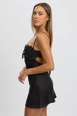 Black Mini Dress Tie Back Jacquard Fabric