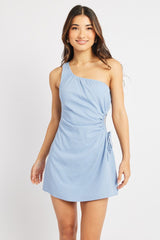Blue Mini Dress One Shoulder