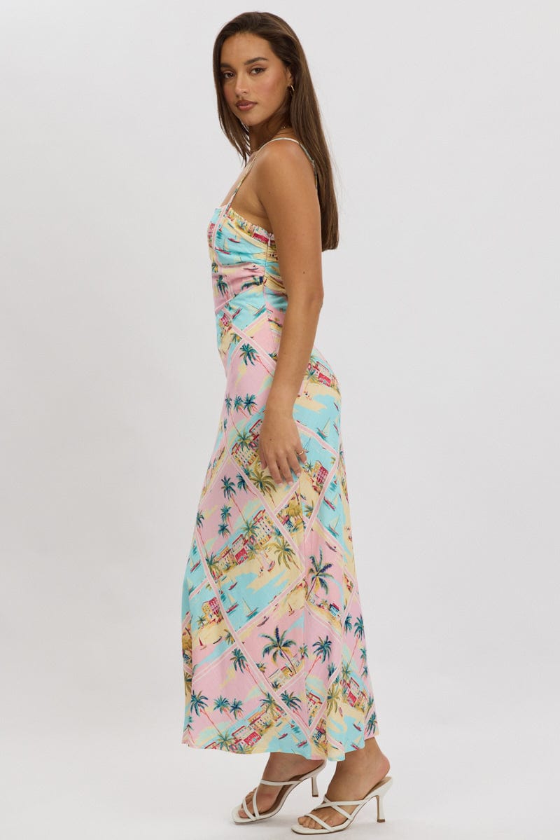 Multi Abstract Maxi Dress Cut Out Detail
