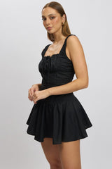 Black Mini Dress Drop Waist Poplin