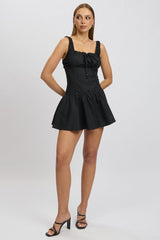 Black Mini Dress Drop Waist Poplin