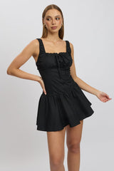 Black Mini Dress Drop Waist Poplin