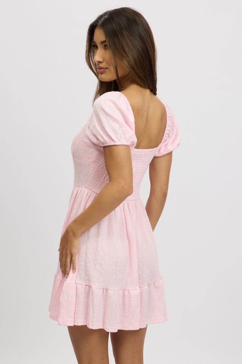 Pink Fit And Flare Dress Mini Lace