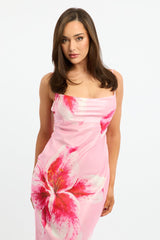 Pink Floral Maxi Dress Cowl Neck