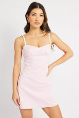 Pink Mini Dress Lace Strap