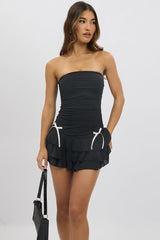 Black Strapless Dress Ribbon Detail